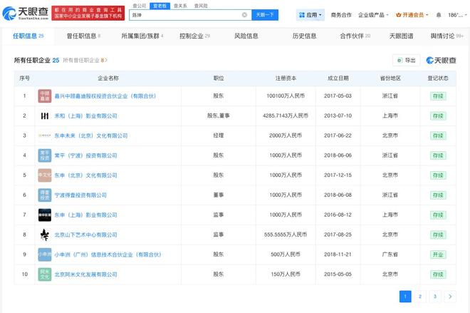 陈坤与25家企业存在商业关联 第2张 陈坤与25家企业存在商业关联 第2张