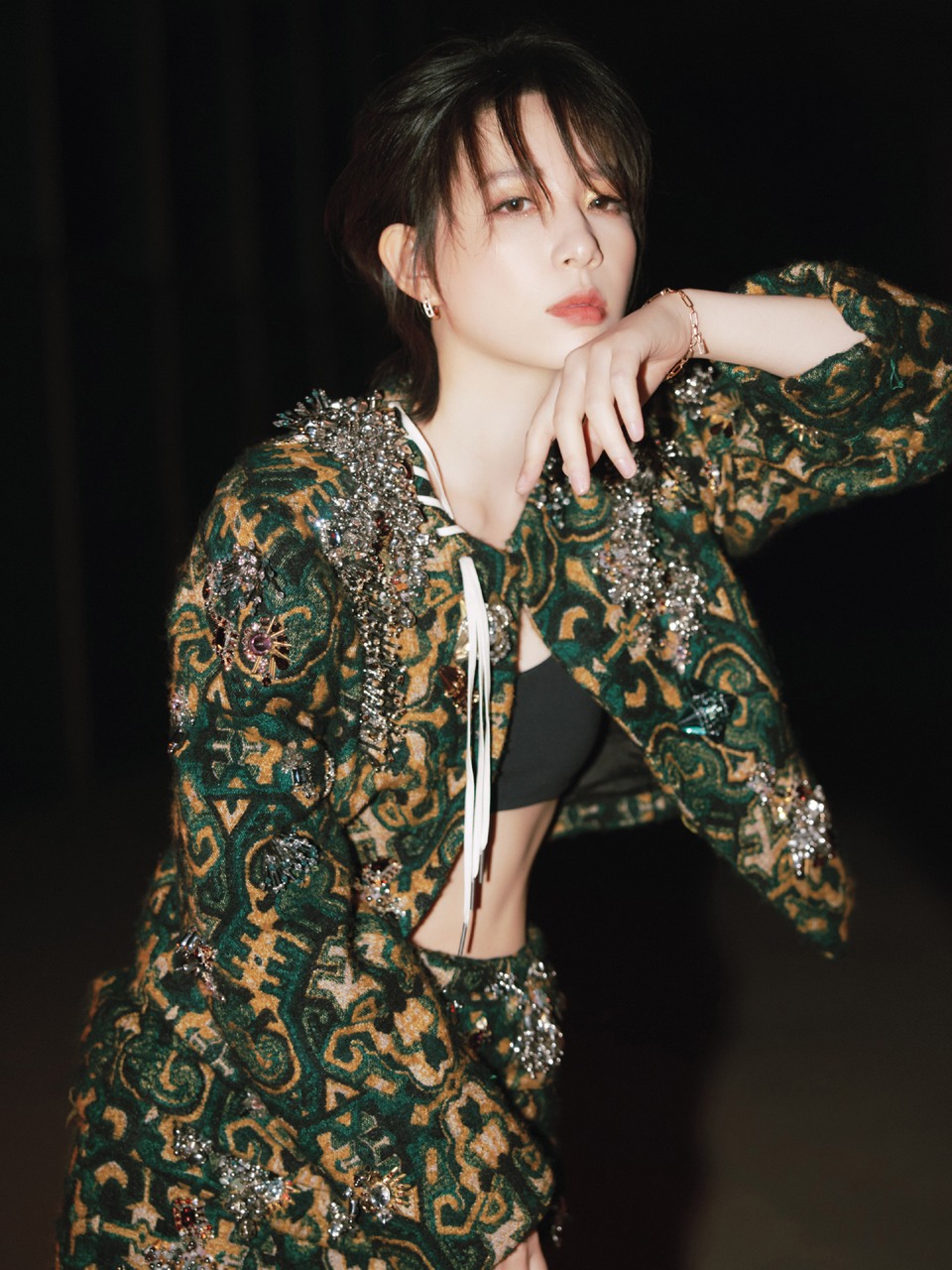 李斯丹妮墨绿主调搭配暗金花纹 复古又华丽