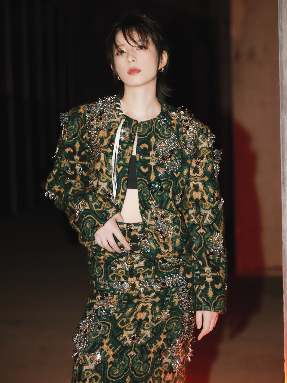 李斯丹妮墨绿主调搭配暗金花纹 复古又华丽