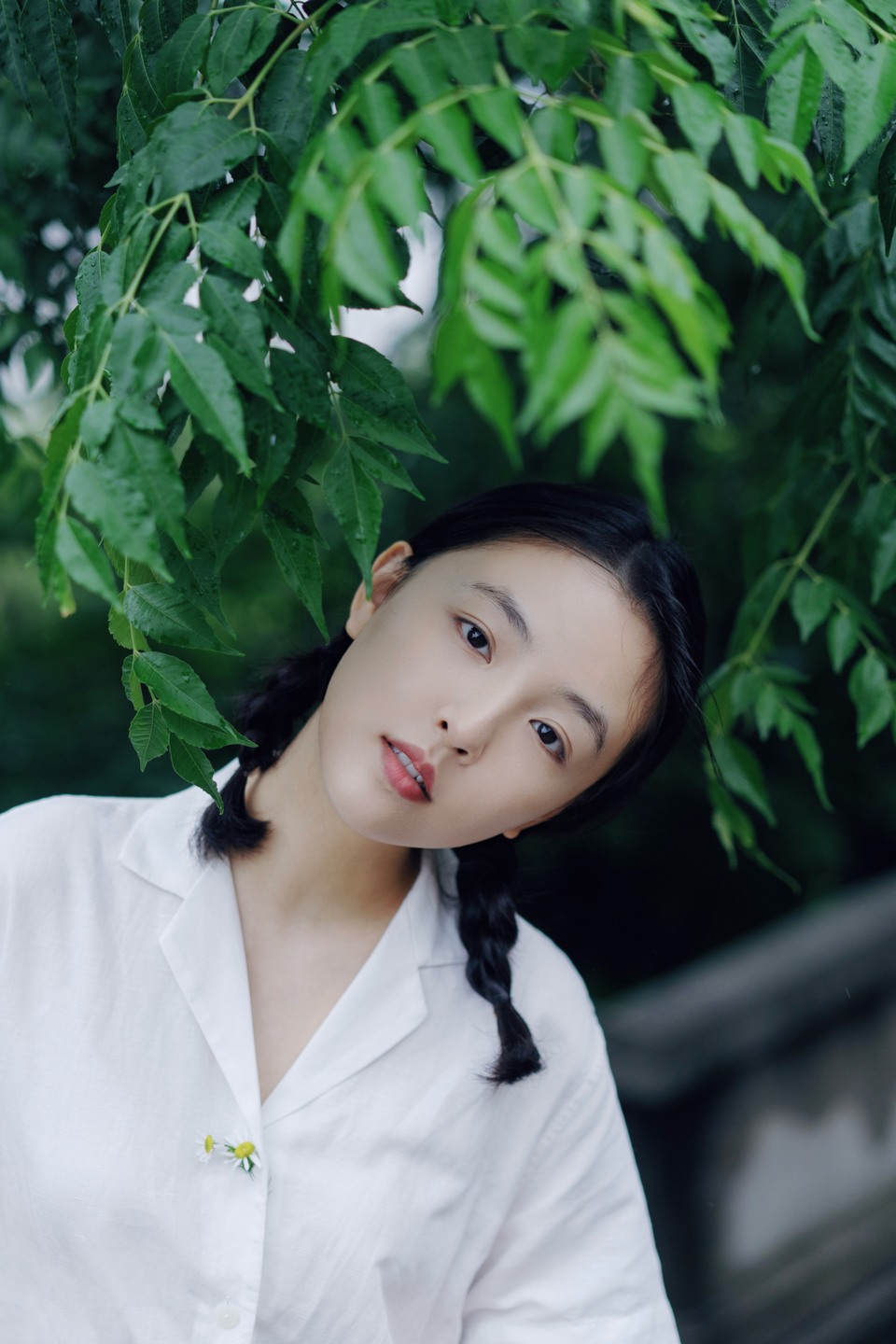吴倩江波桥影临摹成画 倩影依栏白衫静立